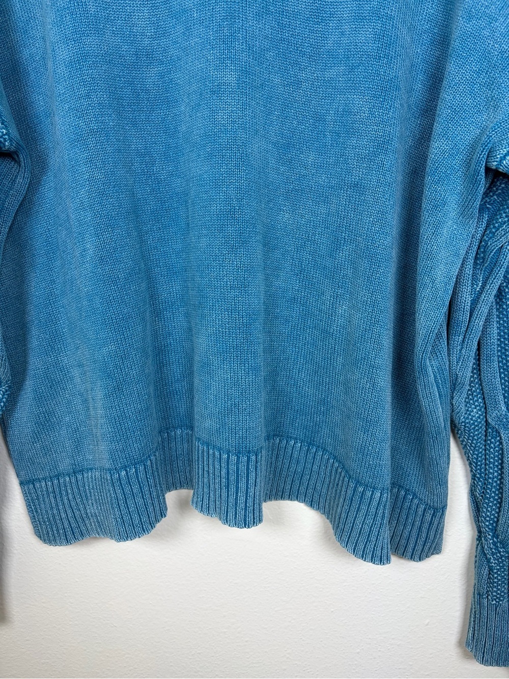 Denim & Co Canyon Retreat Cable Knit Drop Shoulder Washed Sweater 1X Turquoise - Picture 9 of 12